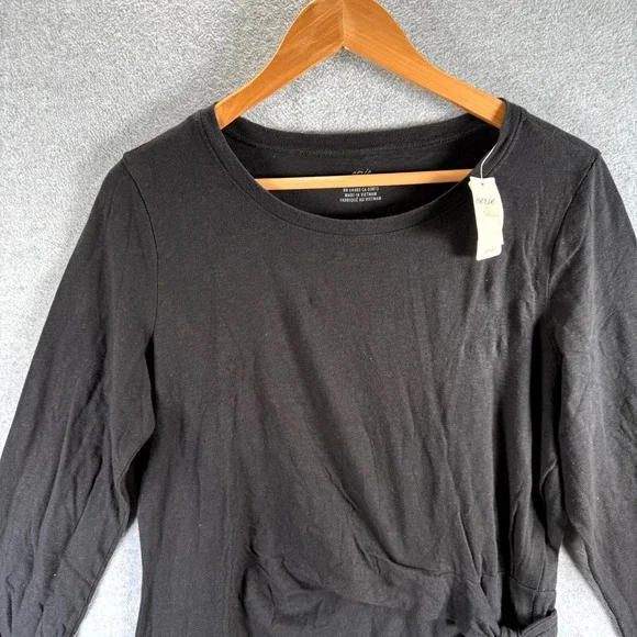 Aerie Sheath Dress Women's Large Black Round Neck Side Tie Long Sleeve Pullover - Picture 2 of 9